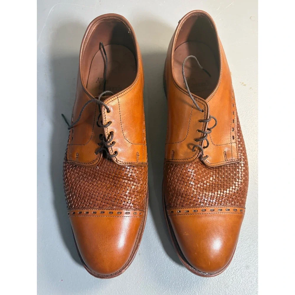 Allen Edmonds New Orleans Mens 10.5 D Brown Leather Braided Cap Toe Derby Shoes